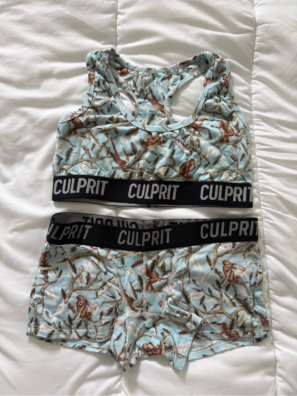 Culprit Micromodal Matching 2 Piece Monkey Print Racerback Bralette & Shorts Set
